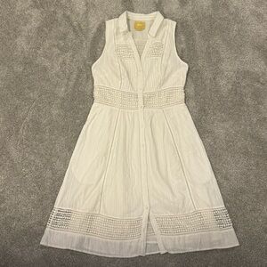 Anthropologie Maeve Women Cotton Eyelet Sleeveless Shirt Dress White Size 10 EUC